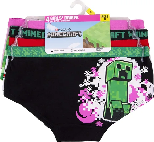 Vista 4 de Minecraft Girls 10-Pack 100% Cotton Underwear and Super Soft Hipster in Size 4, 6, 8, 10