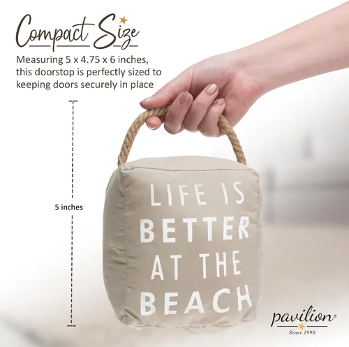 Vista 5 de Pavilion "La vida es mejor en la playa" Tope de puerta de lona - Tope de puerta decorativo de tela ponderada con asa, bolsa de arena de poliéster