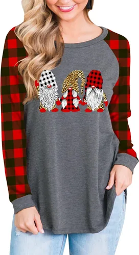 Vista 2 de Deerose Camisa de Halloween para mujer, de manga larga, divertida, a cuadros, para el día de Acción