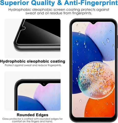 Vista 3 de LYWHL Paquete de 3 para Samsung Galaxy A14 5G Protector de pantalla, película protectora de vidrio templado HD transparente dureza 9H para Galaxy