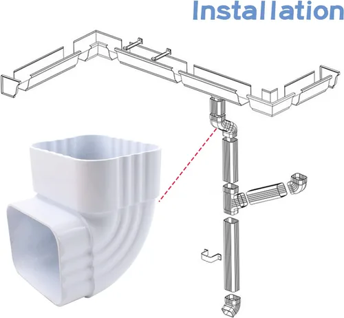 Vista 5 de Desviador de tubería de agua de lluvia de 2 x 3 pulgadas, adaptador de bajantes de aluminio, codo, esquina, reutilizable, conexión de montaje