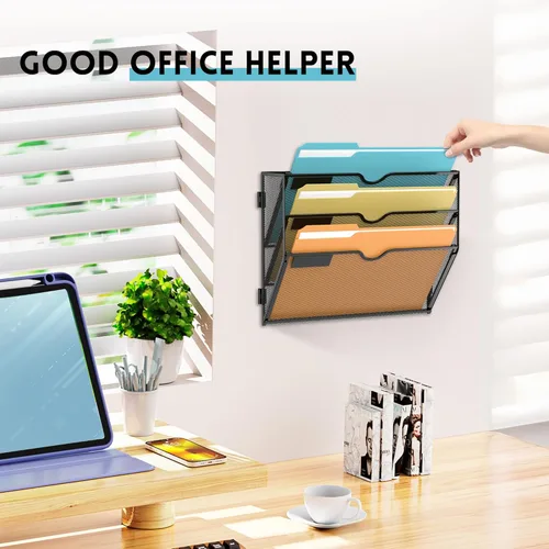 Vista 5 de SUPEASY Organizador de Archivos de Pared de Malla para Oficina, Soporte de Correo Colgante, Organizador de Pared para Revistas para Oficina Negro