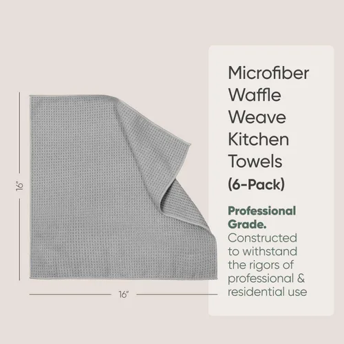 Vista 2 de Toallas de cocina de microfibra con tejido gofre, absorbentes, sin pelusas, gruesas, reutilizables, comerciales, suaves, para manos, té, vidrio Gris