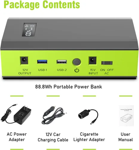 Vista 9 de Batería portátil ZeroKor con toma de corriente alterna, paquete de batería externa de 65W 110V 24000mAh, cargador portátil para laptop, fuente
