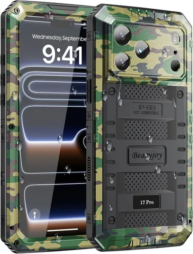 Vista 35 de Beasyjoy Funda impermeable para iPhone 13, funda de metal con protector de pantalla integrado, resistente protección de cuerpo completo, grado