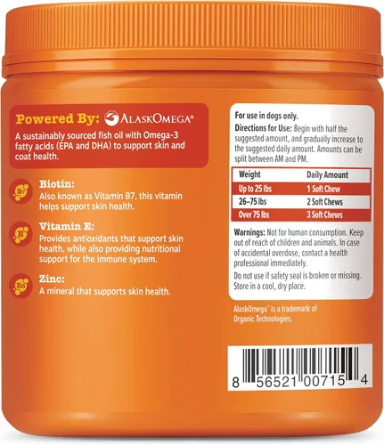 Vista 9 de Omega 3 alimento para perros, suplemento de aceite de pescado, alimento natural para piel saludable sin pulgas, mejora huesos y articulaciones
