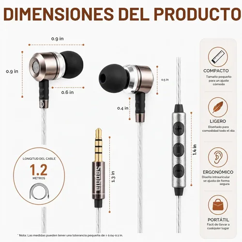 Vista 9 de Sephia SP3060VC - Auriculares con cable y micrófono, auriculares intrauditivos con graves profundos y aislamiento de ruido, controladores de 10mm