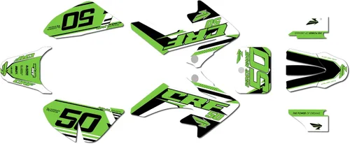 Vista 6 de Kit de gráficos para Honda CRF 50 (2004-2012) Evolution Series Negro 09 Mil - Kit de calcomanías gráficas de carreras personalizadas para dirt bike