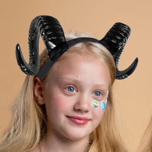 Vista 2 de Beaupretty Diadema de cuerno de diablo artificial, cuernos de cabra para bricolaje, pinza para el cabello, accesorios góticos, disfraz de Halloween