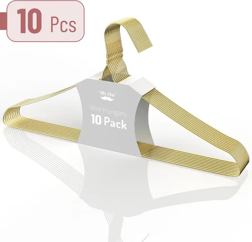 Vista 2 de Mr. Pen Ganchos de metal dorado - Paquete de 10, perchas de alambre para ropa Perchas de ropa delgadas y que ahorran espacio, duraderas