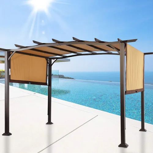 Vista 3 de COSTWAY Pergola - Toldo retráctil con marco de acero para patio, refugio solar