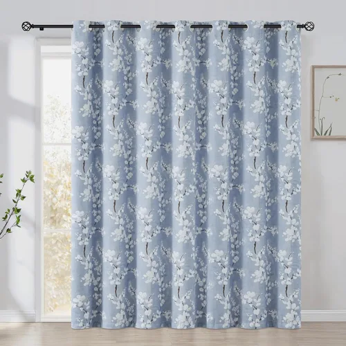 Vista 28 de FMFUNCTEX Grey Blackout Floral Curtains, Bedroom, 100X84 Inches, 1 Panel Gris Floral