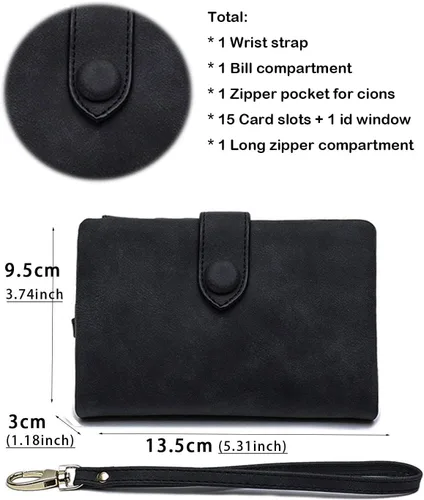 Vista 6 de AOXONEL Women's Small Bifold Leather wallet Rfid blocking Ladies Wristlet with Card holder id window Coin Purse