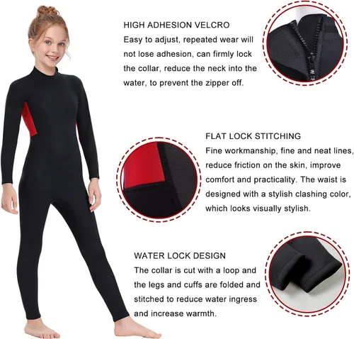 Vista 5 de Kids Full Wetsuit Toddler Boys Girls and Youth 2.5mm 3mm Neoprene Child Wet Suit Back Zipper Thermal Swimsuits for Diving Surfing Swimming Water