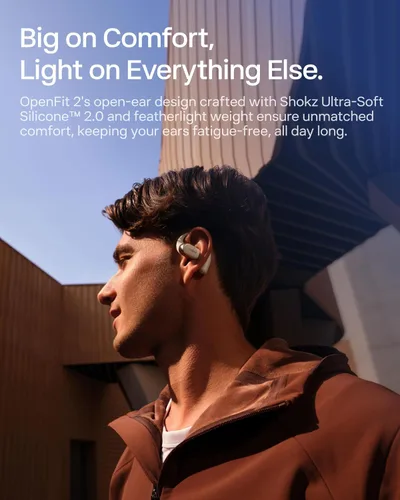 Vista 5 de SHOKZ OpenFit 2 Auriculares de Oreja Abierta, Auriculares Inalámbricos Bluetooth Verdaderos con Micrófono, Auriculares con Gancho para la Oreja