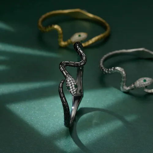 Vista 7 de Pulseras de serpiente, pulsera de serpiente ajustable, brazalete abierto, pulsera de plata con envoltura de serpiente de derivación, pulseras de oro