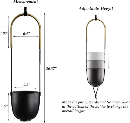 Vista 4 de Maceta colgante de metal para plantas de interior y exterior, soporte para plantas colgantes de pared y techo, para plantas suculentas, helechos