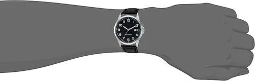 Vista 3 de Amazon Essentials Reloj Analógico de Banda de Cuero de 42mm Fácil de Leer para Hombres Negro/Plata