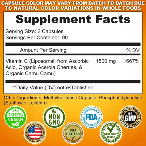 Vista 9 de Quercetina con bromelina, vitamina C y zinc + vitamina C liposomal de 1500 mg – Paquete de apoyo inmunológico con cereza de acerola orgánica, Camu