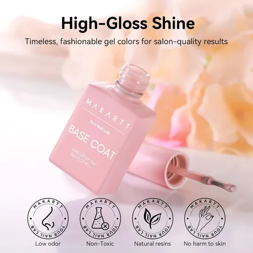 Vista 35 de Kit de capa base y capa superior de gel Makartt: Esmalte de uñas transparente, brillante, sin necesidad de limpieza, resistente a manchas, capa