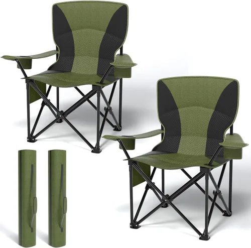 Vista 10 de Silla plegable resistente de capacidad de 500 libras, sillas de campamento de gran tamaño con soporte para tazas, bolsa enfriadora y bolsa