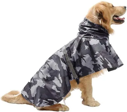 Vista 11 de Mikayoo - Impermeable ajustable para perros, poncho a prueba de agua, ropa ligera para lluvia con capucha y tira reflejante
