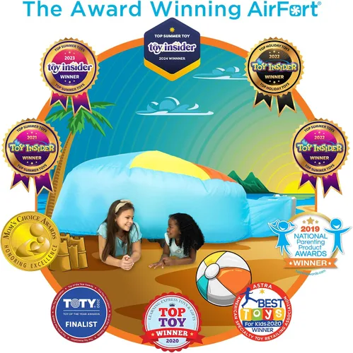 Vista 4 de AirFort - Fuerte inflable para niños, se construye en 30 segundos, tienda de campaña para jugar a partir de 3 años (pelota de playa azul)