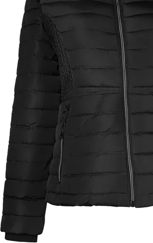 Vista 4 de Chaqueta de plumón con cinturón y capucha con adorno de piel sintética para mujer negro 5