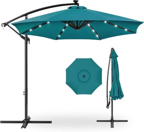 Vista 32 de Best Choice Products Sombrilla de Patio de Mercado Colgante Descentrada con LED Solar de 10 pies para Patio Trasero, Junto a la Piscina, Césped