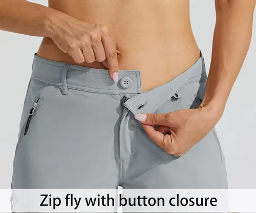 Vista 4 de Willit Pantalones cortos largos de senderismo para mujer de 10 pulgadas, de secado rápido, atléticos, de verano, con bolsillos