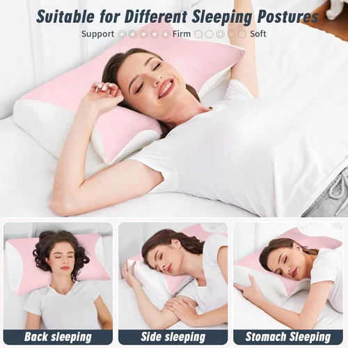 Vista 4 de Almohadas ergonómicas de espuma viscoelástica, almohada ortopédica para dormir de lado, dormir de lado, dolor de cuello, cama, espalda, hombro Rosa