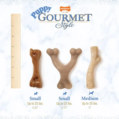 Vista 8 de Nylabone Juguete masticable fuerte de hueso de fémur gourmet para cachorros, juguetes calmantes para la dentición de cachorros, enriquecimiento