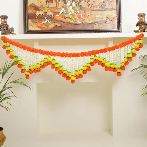 Vista 11 de Toran de lirio de caléndula de 5 pies Toran colgante de puerta Thorans indio Guirnalda de flores artificiales Pooja Mandir, puerta, decoración