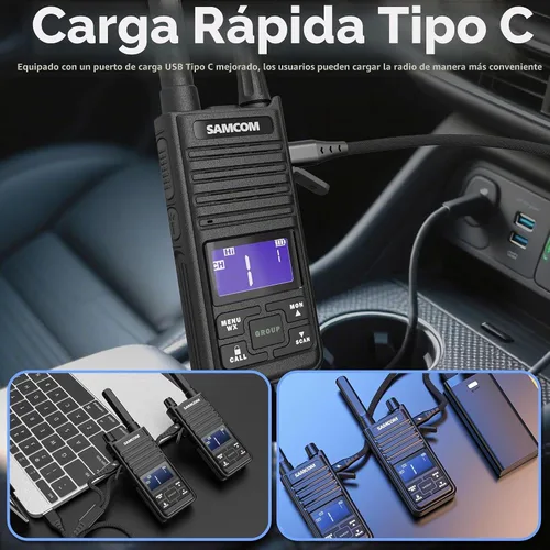 Vista 4 de SAMCOM Radio T2 GMRS de 2 W de largo alcance Walkie Talkie NOAA recargable para el clima, radio bidireccional resistente, radios de llamadas