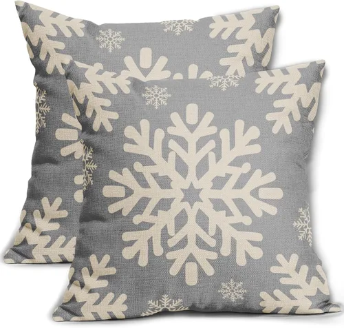Vista 25 de Fundas de almohada decorativas de Navidad negras 40x40 cm con copos de nieve blancos de Navidad, juego de 2, temática rústica de invierno