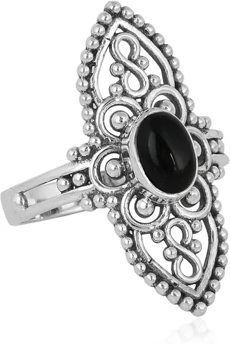 Vista 5 de Anillo ovalado de plata esterlina 925 con ónix negro y turquesa de 0.197 x 0.276 in, anillos de filigrana para mujer