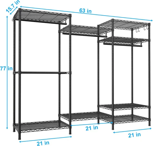Vista 2 de Ulif E13 Perchero de Ropa de Servicio Pesado (Con 4 Barras Colgadoras y 8 Estantes) Percheros Independientes para Colgar Ropa, Organizador de Closet