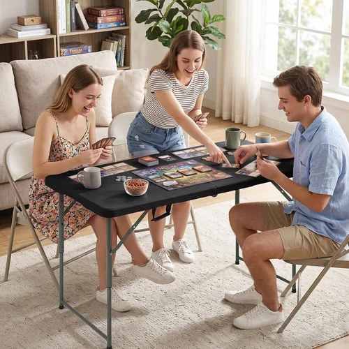 Vista 7 de HKLGorg Mesa plegable de 4 pies, mesa plegable de plástico de altura Negro