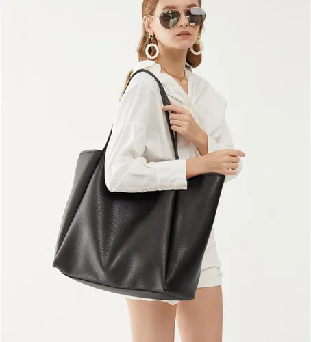 Vista 7 de HOXIS Bolso de mano de cuero PU de gran tamaño para mujer, bolso de fin de semana, bolso de viaje