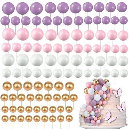 Vista 17 de 108 piezas de decoración de bolas para tartas, decoración de cupcakes, globos de espuma para tartas de bricolaje para bodas, aniversarios, blanco