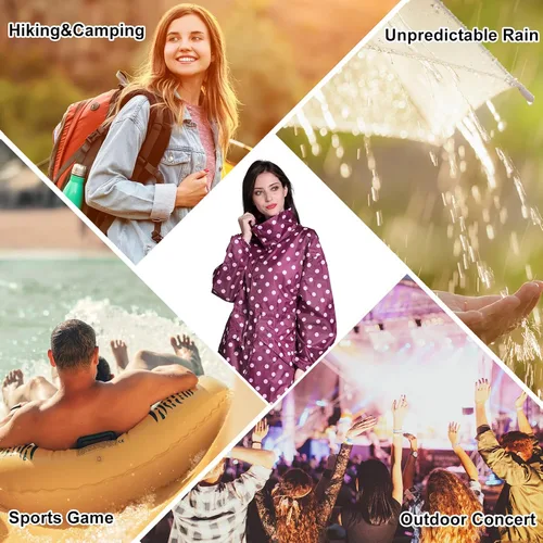 Vista 7 de Chubasqueros largos para mujer, impermeable, plegable, con capucha, rompevientos ligeros y ajustables para exteriores