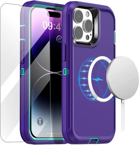 Vista 12 de AICase Funda para iPhone 14 Pro Max (6.7") con Protector de Pantalla de Vidrio, Protección contra Caídas de Servicio Pesado, Cuerpo Completo