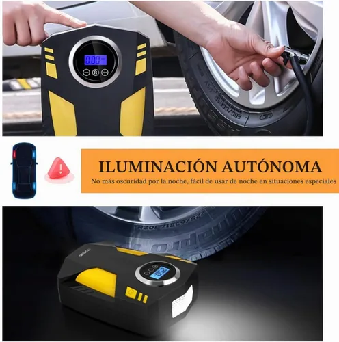 Vista 6 de Inflador de neumáticos y compresor de aire NYTKL, bomba de aire de 12 V CC para neumáticos con manómetro digital y luz LED, bomba de neumáticos