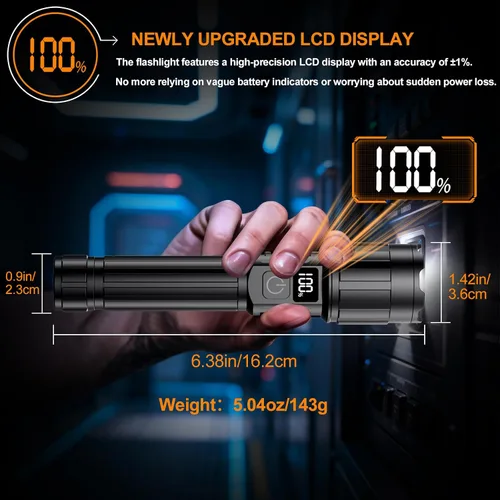 Vista 6 de Relybo Linterna LED recargable de 20000 lúmenes altos, largo alcance y tiempo de funcionamiento de 12 horas Linternas súper brillantes USB C