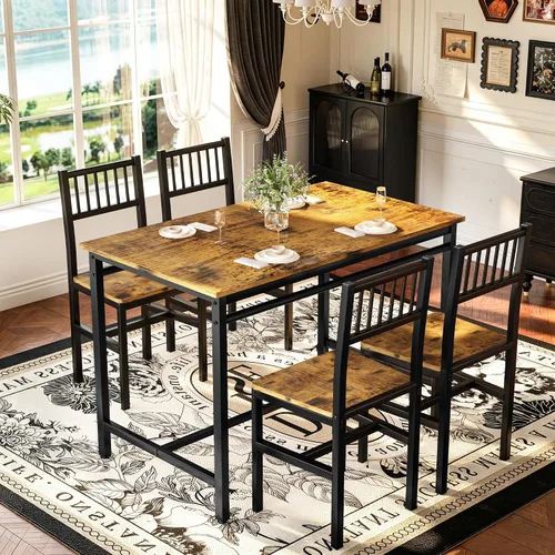 Vista 8 de AWQM Juego de mesa de comedor para 4, mesa industrial con juego de sillas