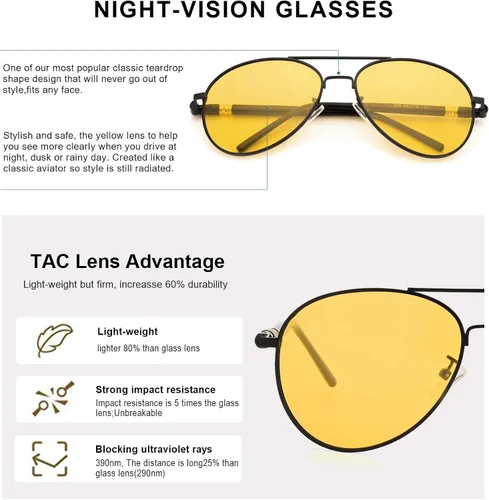 Vista 3 de SODQW Gafas polarizadas de visión nocturna gafas clásicas de conducción nocturna marco de metal piloto para hombres y mujeres de conducción nocturna