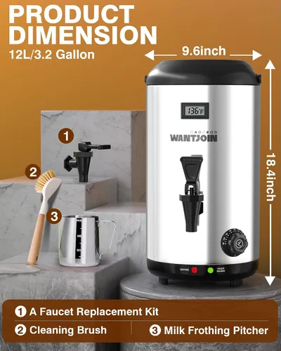 Vista 7 de WantJoin Dispensador de bebidas de calefacción eléctrica, urna de agua caliente y fría para 75 tazas, dispensador de bebidas calientes de acero