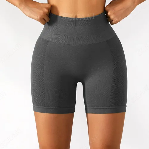Vista 7 de SZKANI Pantalones cortos de entrenamiento con levantamiento de glúteos para mujer, sin costuras, para gimnasio, cintura alta, pantalones cortos