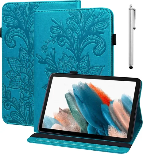 Vista 19 de Amazon Kindle Fire HD 8 8ª/7ª/6ª generación 2016/2017/2018, diseño de flores de encaje en relieve de piel sintética, a prueba de golpes, con soporte
