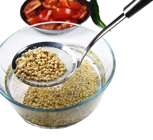 Vista 4 de Colador de malla Wok de acero inoxidable, cuchara espumadera de malla para cocinar, diámetro de 4.75 pulgadas